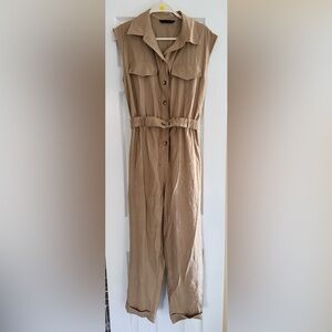 Zara Beige Sleeveless Jumpsuit